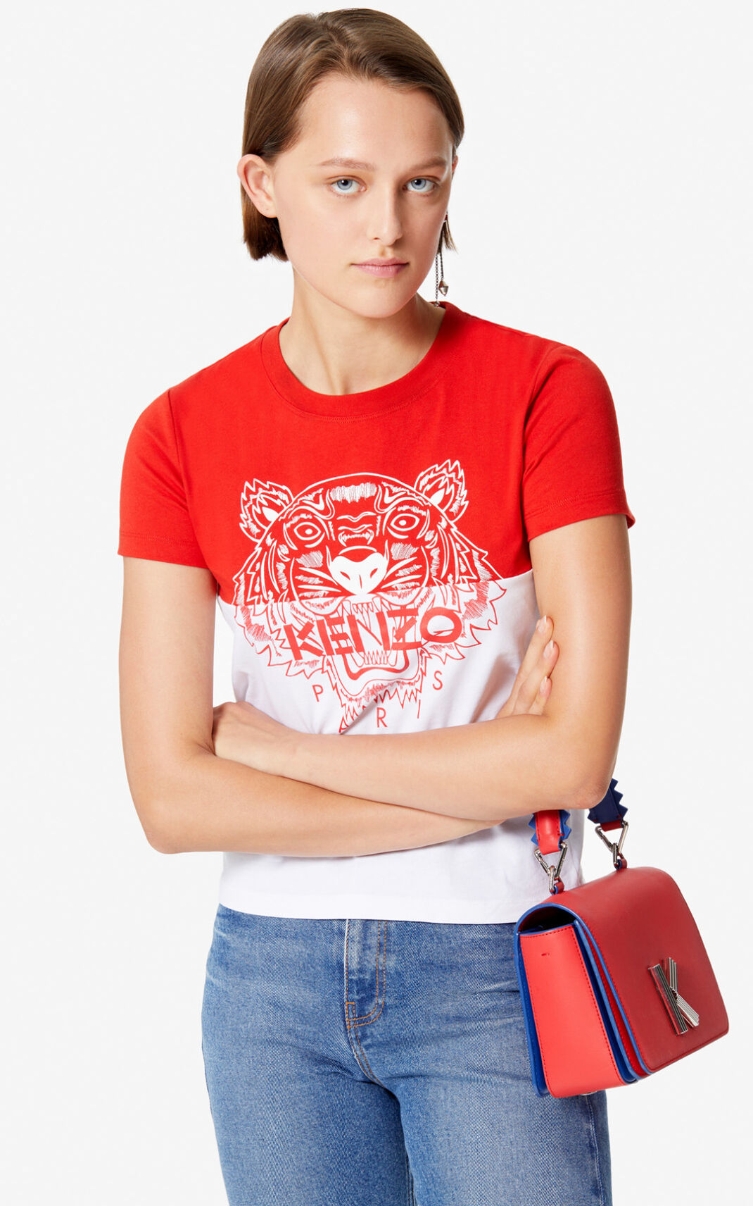 Kenzo Colorblock Tiger T-shirts Dame - Rød DK-661369